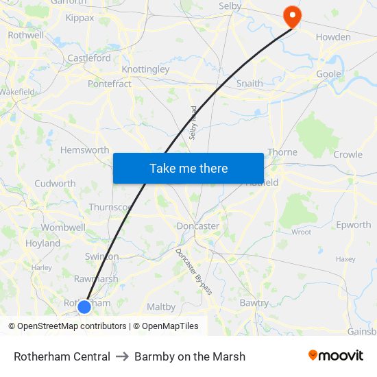 Rotherham Central to Barmby on the Marsh map