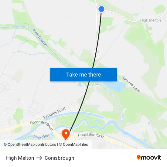 High Melton to Conisbrough map