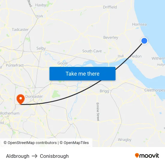 Aldbrough to Conisbrough map