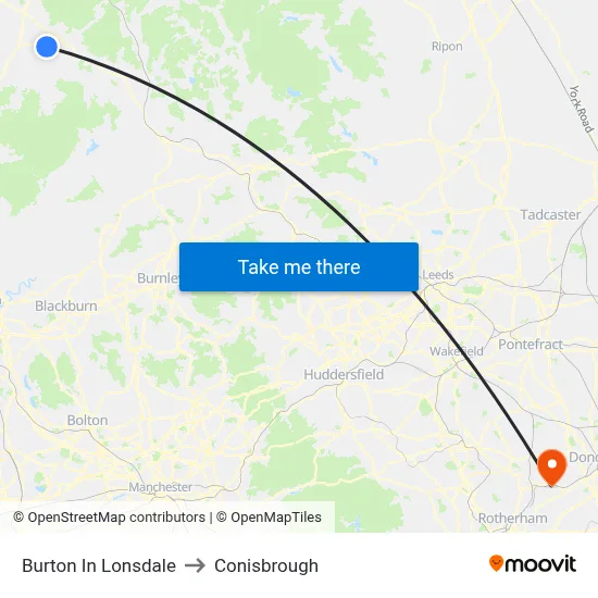 Burton In Lonsdale to Conisbrough map