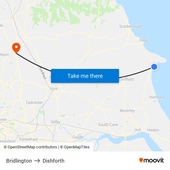 Bridlington to Dishforth map