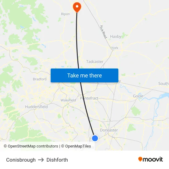 Conisbrough to Dishforth map
