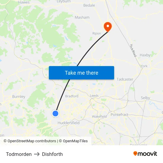 Todmorden to Dishforth map