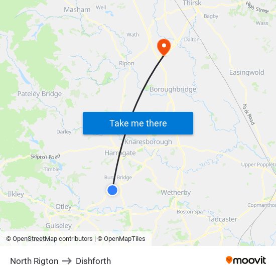 North Rigton to Dishforth map