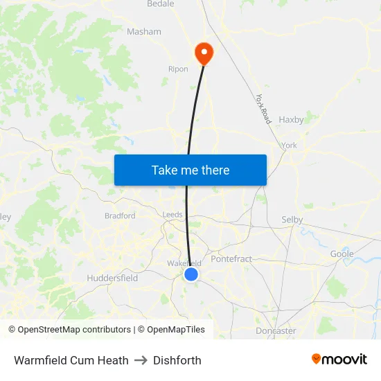 Warmfield Cum Heath to Dishforth map