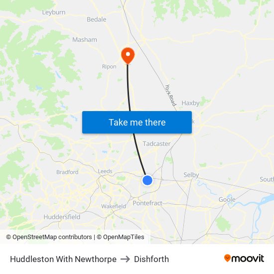 Huddleston With Newthorpe to Dishforth map