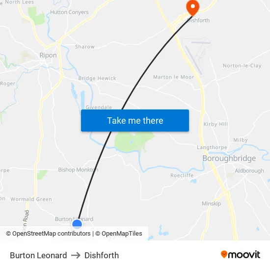 Burton Leonard to Dishforth map