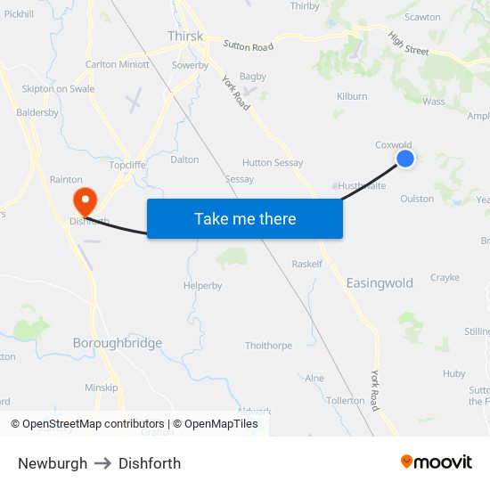 Newburgh to Dishforth map