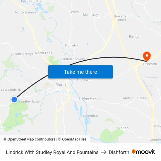 Lindrick With Studley Royal And Fountains to Dishforth map