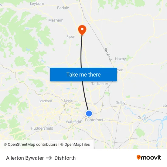Allerton Bywater to Dishforth map