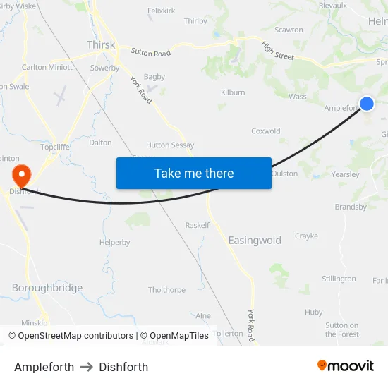 Ampleforth to Dishforth map