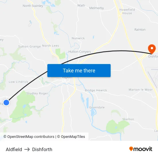 Aldfield to Dishforth map