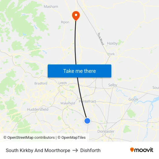 South Kirkby And Moorthorpe to Dishforth map