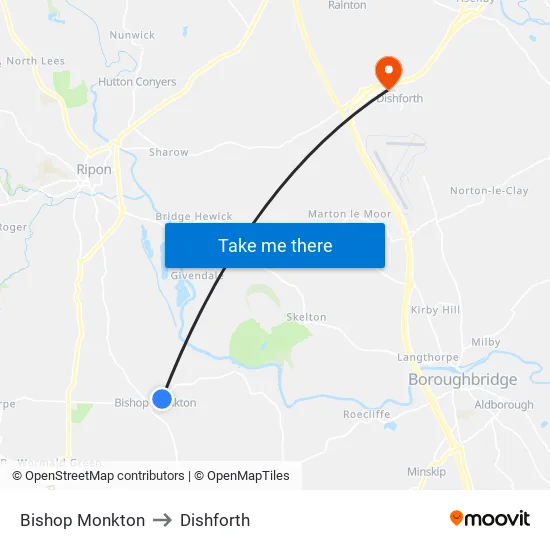 Bishop Monkton to Dishforth map
