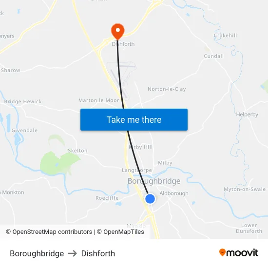 Boroughbridge to Dishforth map