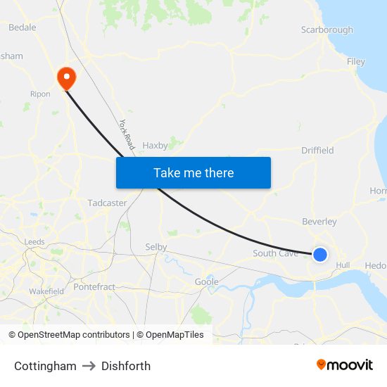 Cottingham to Dishforth map