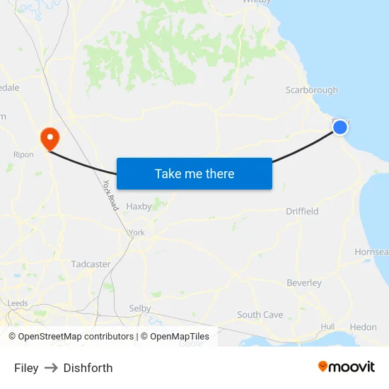 Filey to Dishforth map