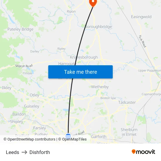 Leeds to Dishforth map