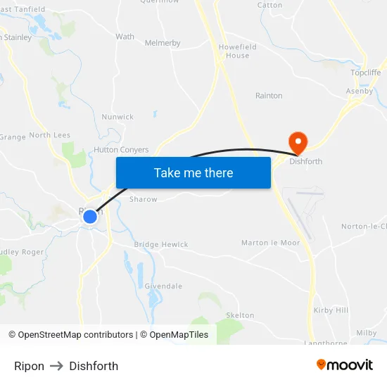 Ripon to Dishforth map