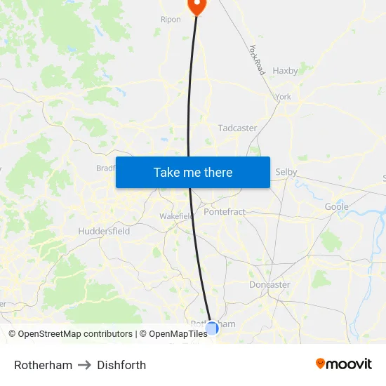 Rotherham to Dishforth map