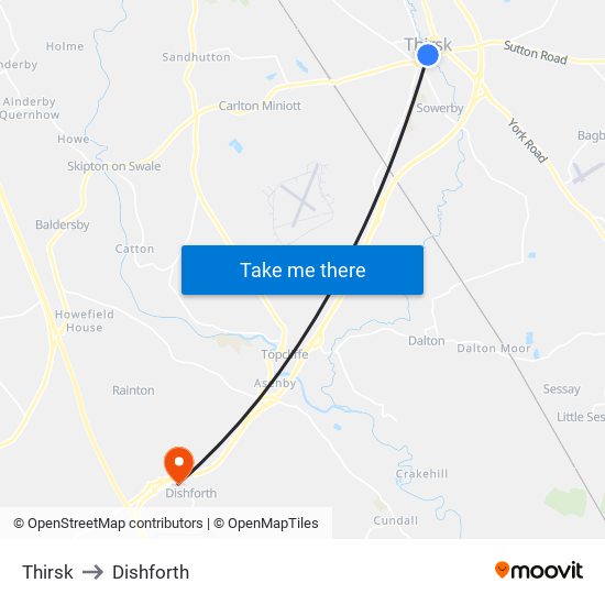 Thirsk to Dishforth map