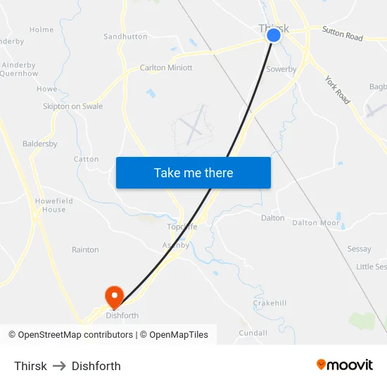 Thirsk to Dishforth map