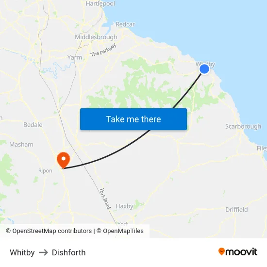 Whitby to Dishforth map