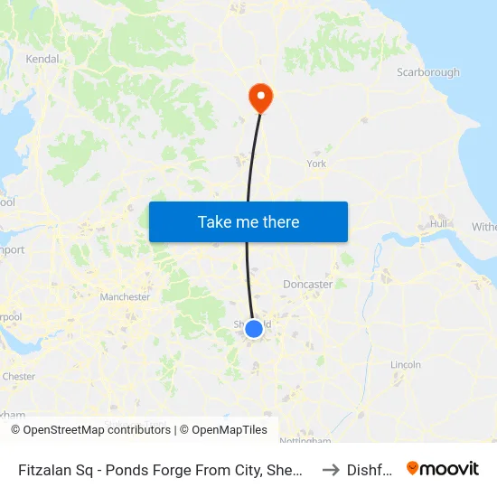 Fitzalan Sq - Ponds Forge From City, Sheffield Centre to Dishforth map