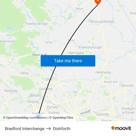 Bradford Interchange to Dishforth map