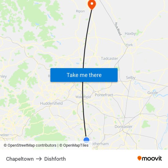 Chapeltown to Dishforth map