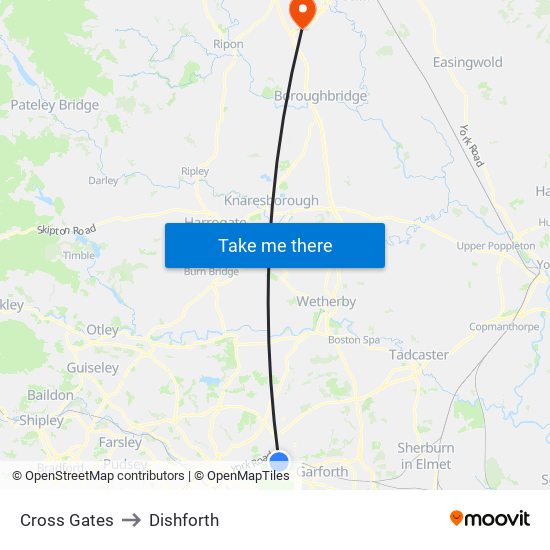 Cross Gates to Dishforth map