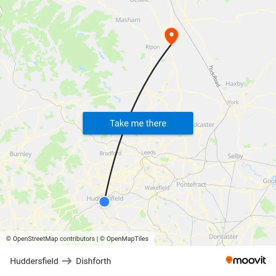 Huddersfield to Dishforth map