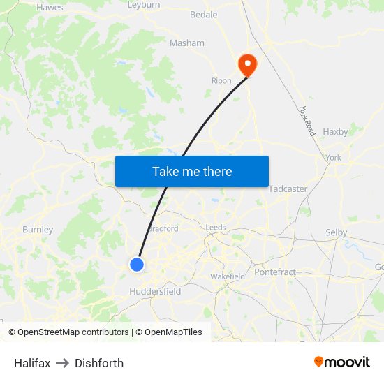 Halifax to Dishforth map