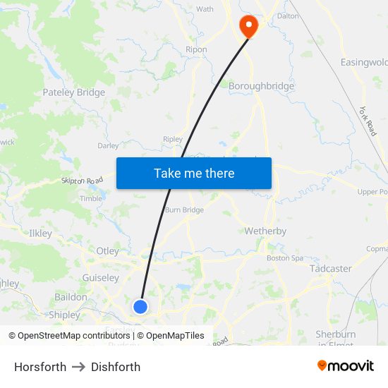 Horsforth to Dishforth map