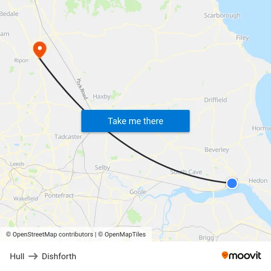 Hull to Dishforth map
