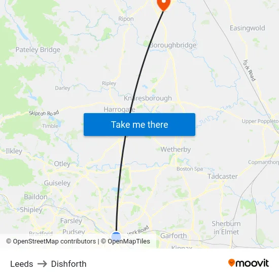 Leeds to Dishforth map