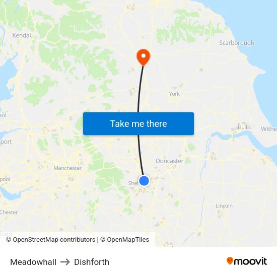 Meadowhall to Dishforth map