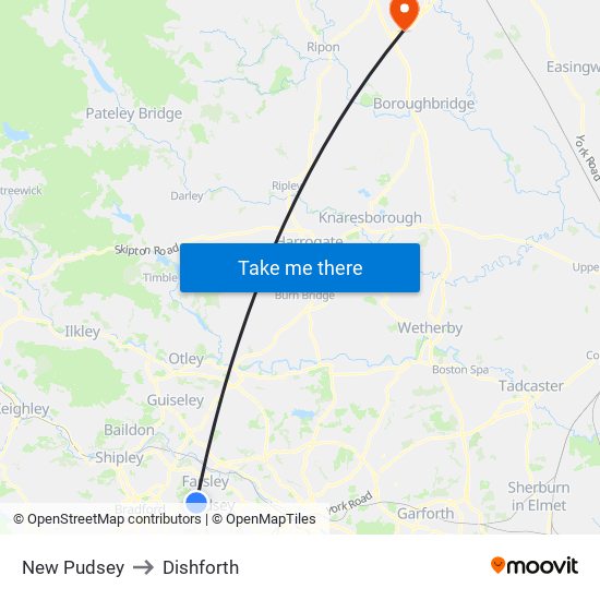 New Pudsey to Dishforth map