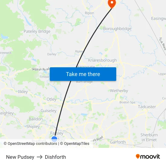 New Pudsey to Dishforth map