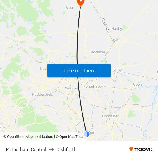 Rotherham Central to Dishforth map