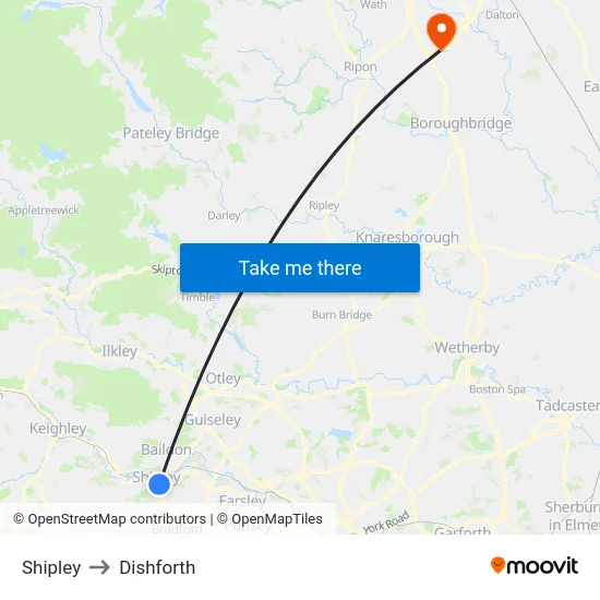 Shipley to Dishforth map