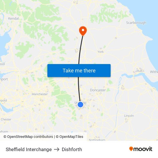 Sheffield Interchange to Dishforth map