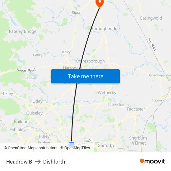 Headrow B to Dishforth map