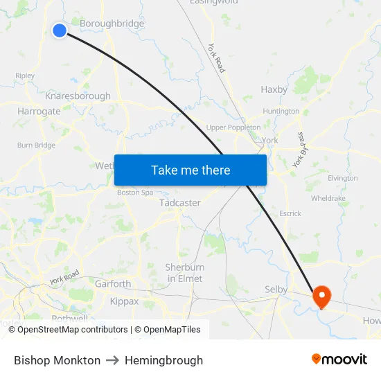 Bishop Monkton to Hemingbrough map