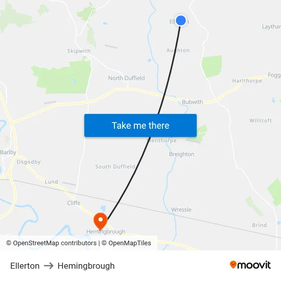 Ellerton to Hemingbrough map