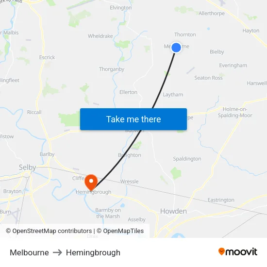 Melbourne to Hemingbrough map