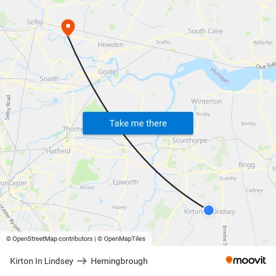 Kirton In Lindsey to Hemingbrough map