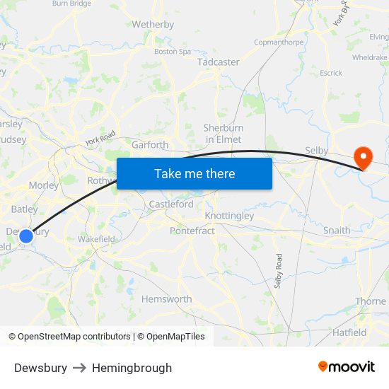 Dewsbury to Hemingbrough map