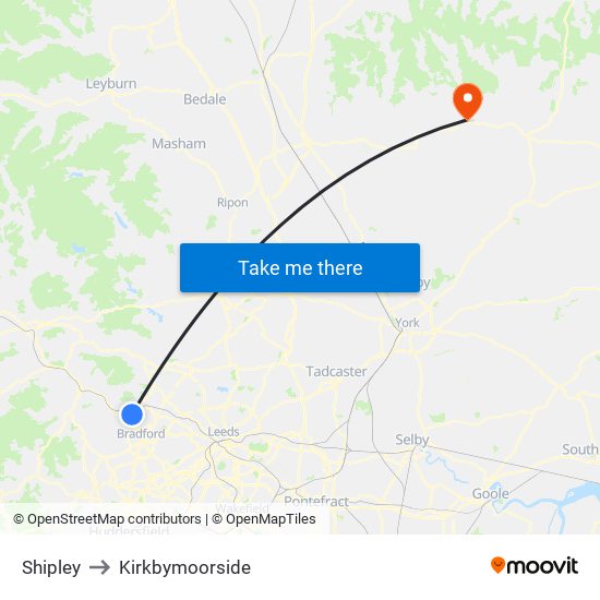 Shipley to Kirkbymoorside map