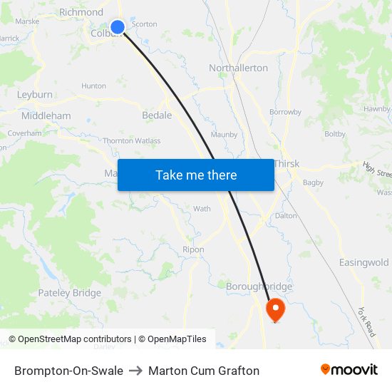 Brompton-On-Swale to Marton Cum Grafton map